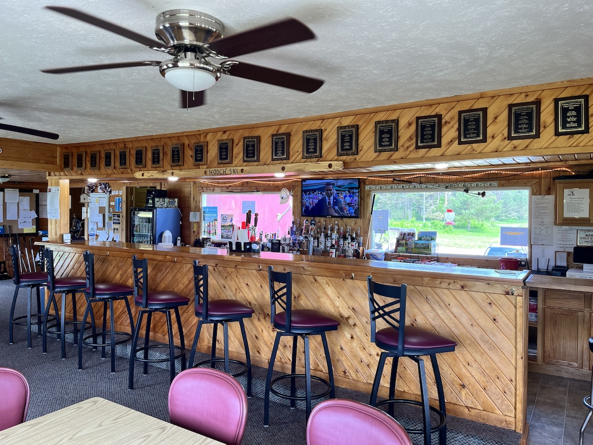 Interior of the Nahma Golf Club clubhouse bar